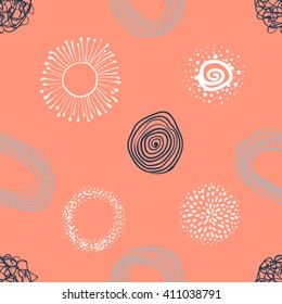Vector fabric circles abstract seamless pattern background  with hand drawn elements