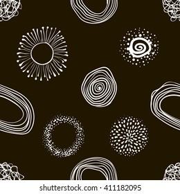 Vector fabric circles abstract seamless pattern background  with hand drawn elements