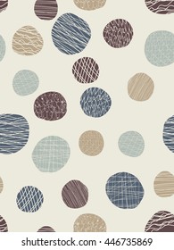 Vector fabric circles abstract seamless pattern background with hand drawn elements