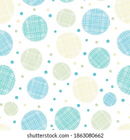 Vector fabric circles seamless pattern background with hand-drawn elements.