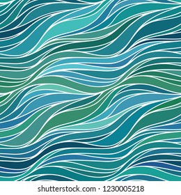 Vector fabric color hand-drawing wave ocean background. Blue abstract sea texture. Classic blue, color of the year 2020.