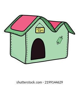 vector fabric house for animals in cartoon style.barkitecture on a white background