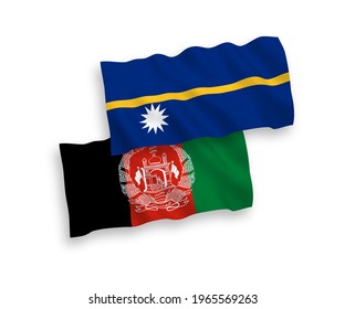 Vector fabric National wave flags of Republic of Nauru and Islamic Republic of Afghanistan isolated on white background. 1 to 2 proportion.