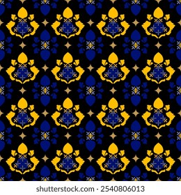 Padrão de tecido vetorial, padrão floral com azul, amarelo, estilo oriental distinto, padrão de azulejo cerâmico, papel de parede, imagem de fundo, padrão de tecido.