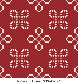 Vector fabric pattern illustration red background pixel cross stitch abstract flower red patterns cute vertical red pastel color tone different size layout