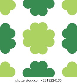 Ilustración de patrón de tela vectorial fondo blanco abstracto cuatro patrones de trébol de hoja lindo color verde pastel verde claro diferente tamaño. la flor de trazo se traza de forma transparente más verde gradiente.