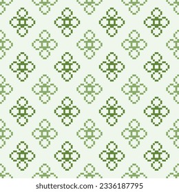 Vector fabric pattern illustration white background pixel cross stitch abstract four leaf clover patterns cute vertical green pastel color tone flower motif background wallpaper.