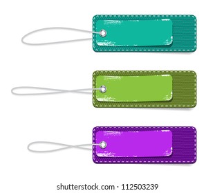Vector fabric rectangular colorful  badges set with paper stickers and straps