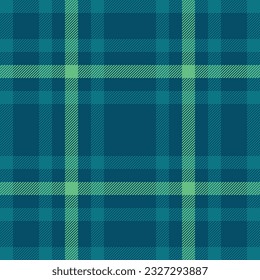 Vector fabric tartan of seamless check textile with a background pattern plaid texture in cyan and green colors.