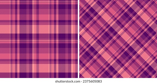 Vector fabric tartan of texture plaid background with a check seamless pattern textile set in dark colors.