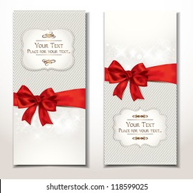vector fabric textile banners with red bow