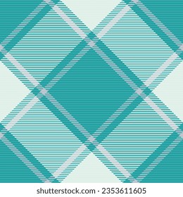 Vector fabric textile of check background tartan with a texture pattern seamless plaid in cyan and white colors.