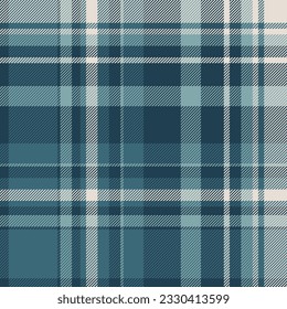 Vector fabric textile of pattern check tartan with a texture plaid background seamless in cyan and pastel colors.