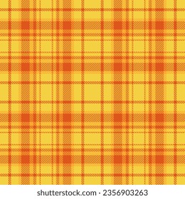 Vector fabric textile of pattern seamless background with a tartan plaid texture check in orange and yellow colors.