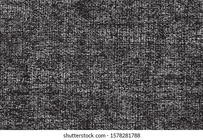 Vector fabric texture. Distressed texture of weaving fabric. Grunge background. Abstract halftone vector illustration. Overlay for interesting effect and depth. Black isolated on white background.