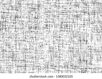 Vector fabric texture. Distressed texture of weaving fabric. Grunge background. Abstract halftone vector illustration. Overlay for interesting effect and depth. Black isolated on white background.