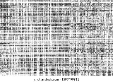 Vector fabric texture. Distressed texture of weaving fabric. Grunge background. Abstract halftone vector illustration. Overlay to create interesting effect and depth. Black isolated on white. EPS10.