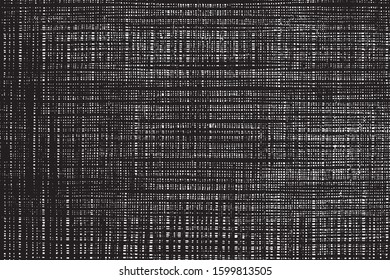 Vector fabric texture. Distressed texture of weaving fabric. Grunge background. Abstract halftone vector illustration. Overlay to create interesting effect and depth. Black isolated on white. EPS10.