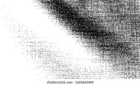 Vector fabric texture. Distressed texture of weaving fabric. Grunge background. Abstract halftone vector illustration. Overlay to create interesting effect and depth. Black isolated on white. EPS10.