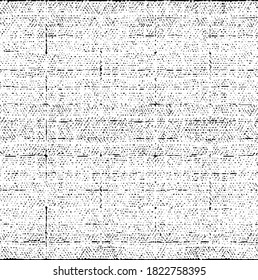 Vektor-Textur. Bedrängte Textur des Webgewebes. brüchiger Hintergrund. Abstrakte Halbtonvektorgrafik. Overlay, um interessante Wirkung und Tiefe zu erzeugen. Schwarz einzeln auf Weiß. EPS10.