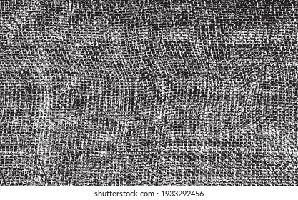 Vector fabric texture. Distressed texture of weaving fabric. Grunge background. Abstract halftone vector illustration. Overlay to create interesting effect and depth. Black isolated on white. EPS10.