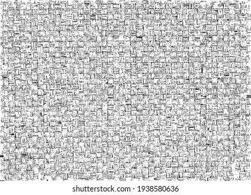 Vector fabric texture. Distressed texture of weaving fabric. Grunge background. Abstract halftone vector illustration. Overlay to create interesting effect and depth. Black isolated on white. EPS10.