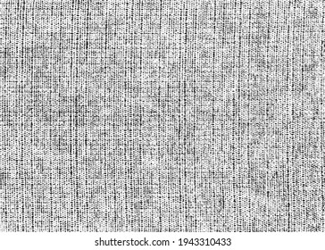 Vector fabric texture. Distressed texture of weaving fabric. Grunge background. Abstract halftone vector illustration. Overlay to create interesting effect and depth. Black isolated on white. EPS10.