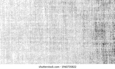 Textura de tela vectorial. Textura angustiada de tejido. Borde de fondo. Ilustración del vector de medio tono abstracto. Superposición para crear un efecto interesante y profundidad. Negro aislado en blanco. EPS10.