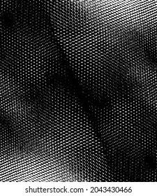 Vektor-Textur. Bedrängte Textur des Webgewebes. brüchiger Hintergrund. Abstrakte Halbtonvektorgrafik. Overlay, um interessante Wirkung und Tiefe zu erzeugen. Schwarz einzeln auf Weiß. EPS10.