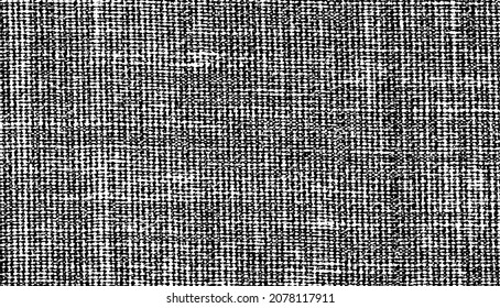 Vector fabric texture. Distressed texture of weaving fabric. Grunge background. Abstract halftone vector illustration. Overlay to create interesting effect and depth. Black isolated on white. EPS10.