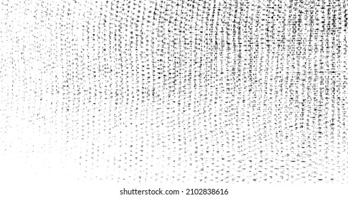 Textura de tela vectorial. Textura angustiada de tejido. Borde de fondo. Ilustración del vector de medio tono abstracto. Superposición para crear un efecto interesante y profundidad. Negro aislado en blanco. EPS10.