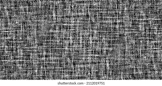 Vector fabric texture. Distressed texture of weaving fabric. Grunge background. Abstract halftone vector illustration. Overlay to create interesting effect and depth. Black isolated on white. EPS10.