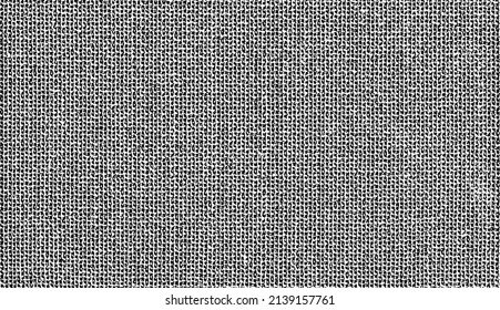 Vector fabric texture. Distressed texture of weaving fabric. Grunge background. Abstract halftone vector illustration. Overlay to create interesting effect and depth. Black isolated on white. EPS10.