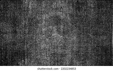 Textura de tela vectorial. Textura angustiada de tejido. Borde de fondo. Ilustración del vector de medio tono abstracto. Superposición para crear un efecto interesante y profundidad. Negro aislado en blanco. EPS10.