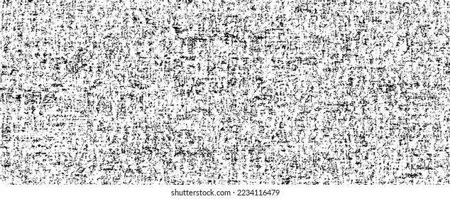 Textura de tela vectorial. Textura angustiada de tejido. Borde de fondo. Ilustración del vector de medio tono abstracto. Superposición para crear un efecto interesante y profundidad. Negro aislado en blanco. EPS10.