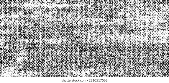 Textura de tela vectorial. Textura angustiada de tejido. Borde de fondo. Ilustración del vector de medio tono abstracto. Superposición para crear un efecto interesante y profundidad. Negro aislado en blanco. EPS10.