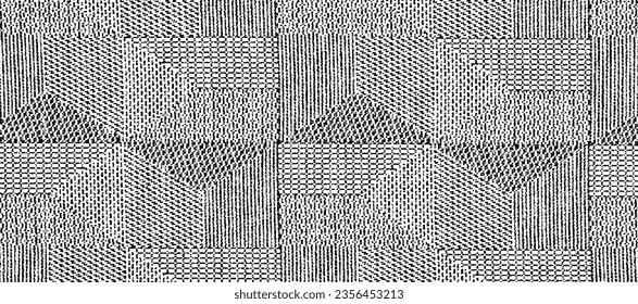 Textura de tela vectorial. Textura angustiada de tejido. Borde de fondo. Ilustración del vector de medio tono abstracto. Superposición para crear un efecto interesante y profundidad. Negro aislado en blanco. EPS10.