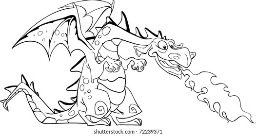 vector fabulous magical red fire-spitting dragon  black outline for coloring