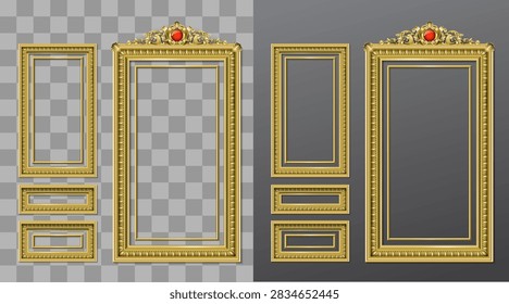Vector facade. Golden panel baroque cabinet wall