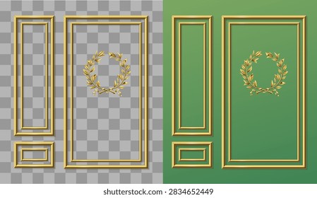 Vector facade. Golden panel baroque cabinet wall