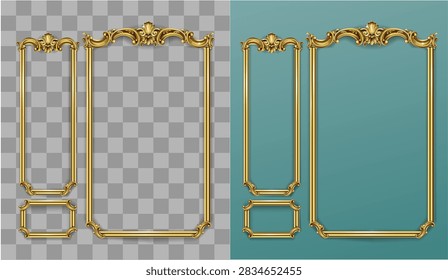 Vector facade. Golden panel baroque cabinet wall