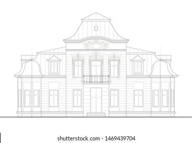 Vector facade of a historic building. Europian family villa form the beginning of the 20th century. Flat design, layered.