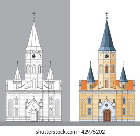 vector facade of the old yellow church