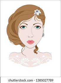 vector face, the beautiful girl, with blue eyes and chubby lips