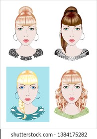 vector face, the beautiful girl, with green eyes and chubby lips