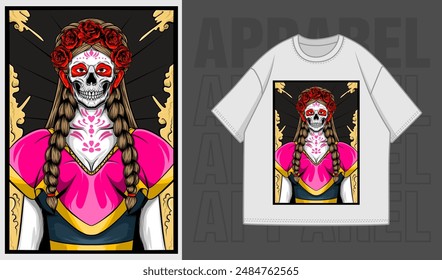 Vector Face Of Catrina Illustration T-Shirt and Apparel Printing Design