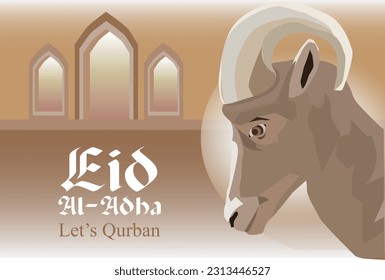 vector face circular horn goat side angles front of mosque celebrate eid al adha