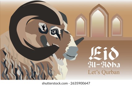 vector face circular horn sheep side angles front of mosque celebrate eid al adha