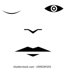 Vector face clipart. Face icon. Winking face for logo, sticker, print design. 