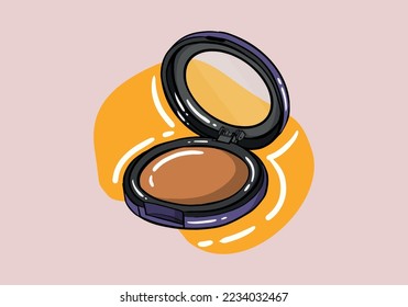 Polvo de maquillaje cosmético de cara vectora en estuche de plástico redondo desnudo Vista superior aislado en fondo